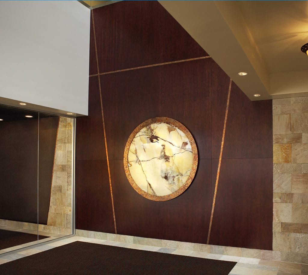 Wood wall with marble circle
