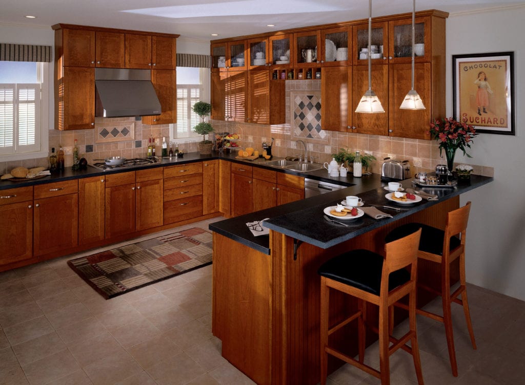 Dark oak kitchen cabinets