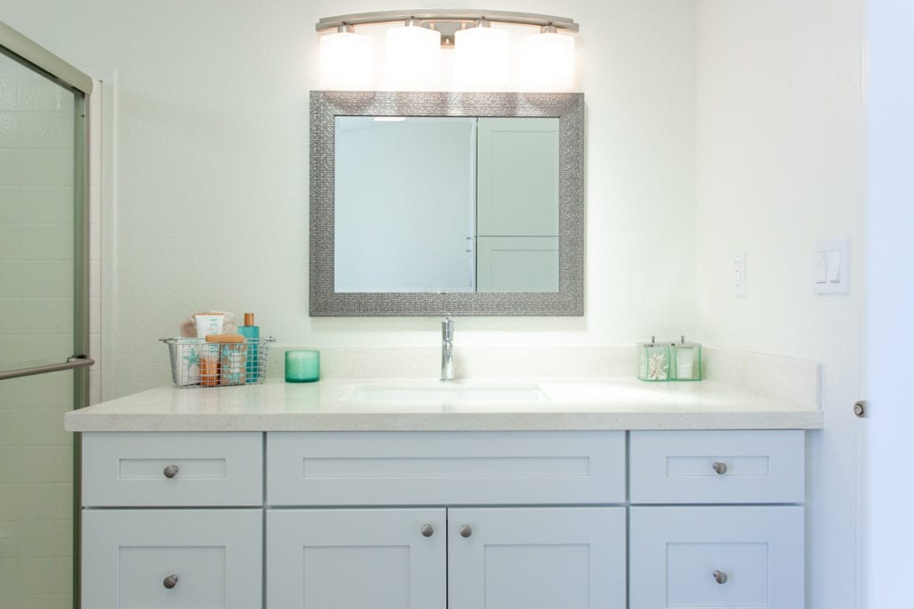White, Kraftmaid bathroom vanity (front)