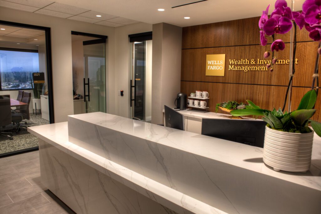 Custom reception desk for Wells Fargo and Octane Design