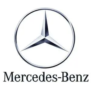 The image, ideal for a commercial landing page, features the logo of Mercedes-Benz. It consists of a three-pointed star enclosed in a circle, with the words 