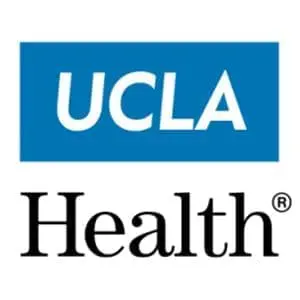 The image on the landing page showcases the UCLA Health logo, featuring a blue rectangle with the white text 